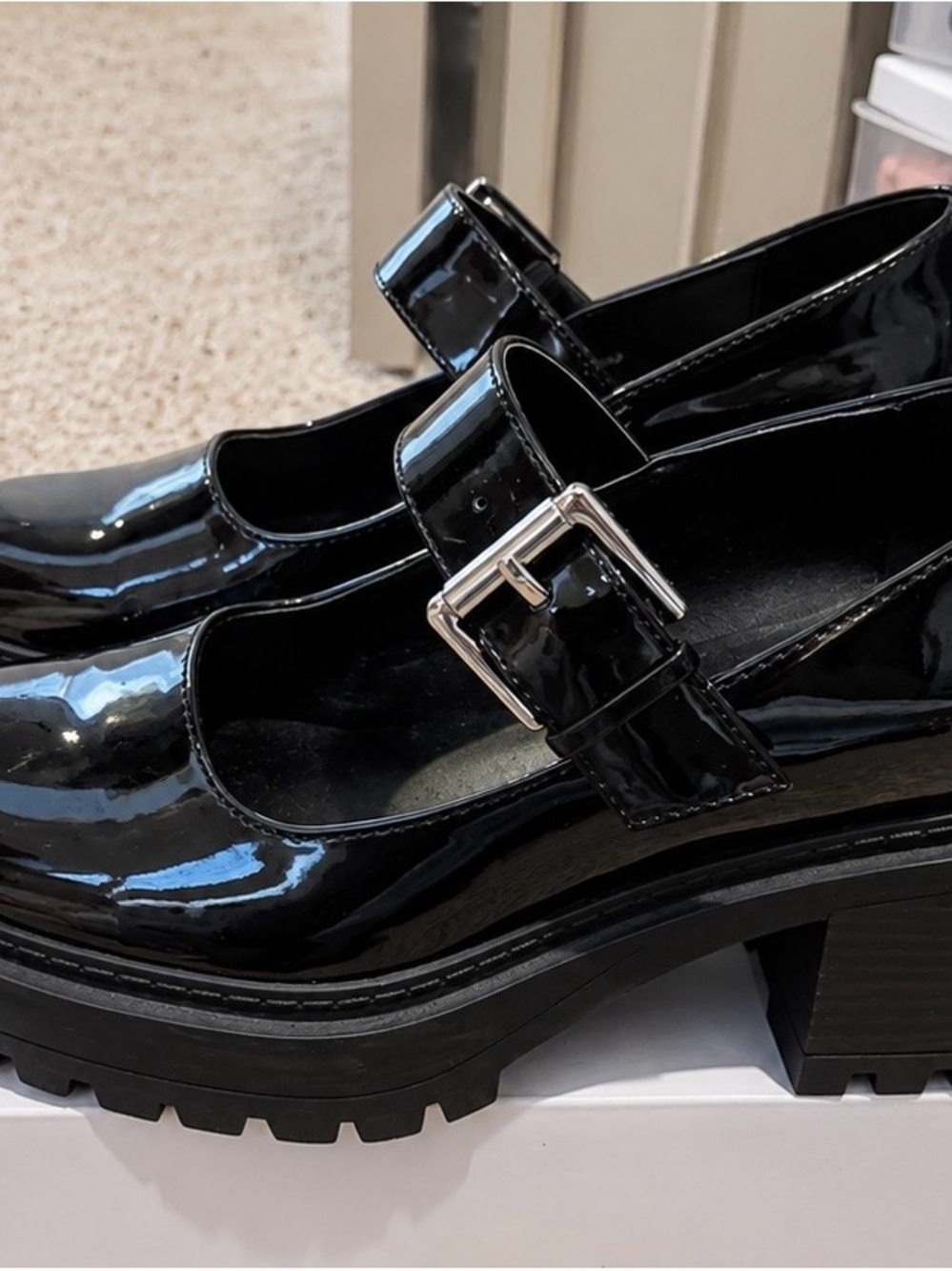 GBG Los Angeles Black Patent Mary Jane Lug Sole Loafers